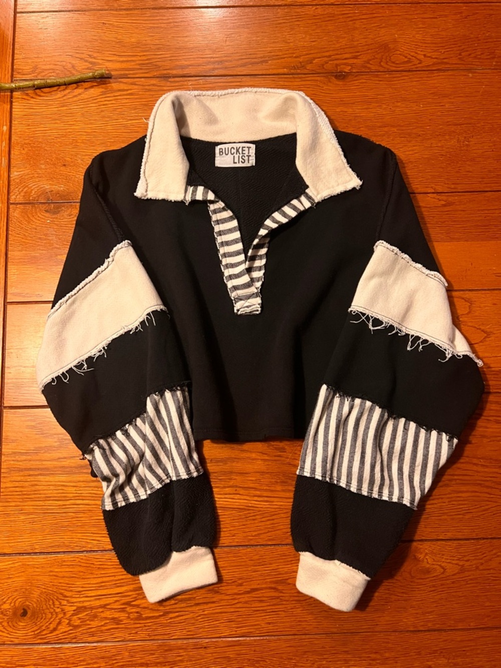 BUCKETLIST Black and White Striped Cropped Pullover